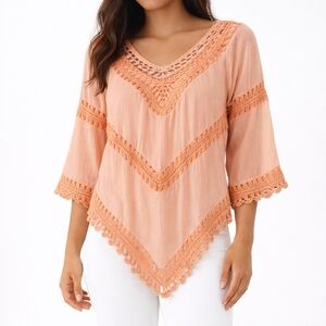 Boston‎ Proper Peach Crochet Trim Blouse Size M